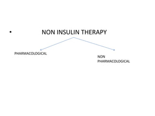 • NON INSULIN THERAPY
PHARMACOLOGICAL
NON
PHARMACOLOGICAL
 