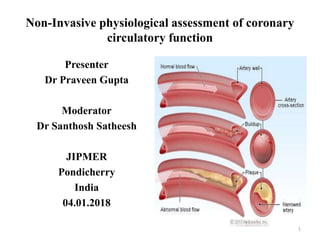 Non-Invasive physiological assessment of coronary
circulatory function
Presenter
Dr Praveen Gupta
Moderator
Dr Santhosh Satheesh
JIPMER
Pondicherry
India
04.01.2018
1
 