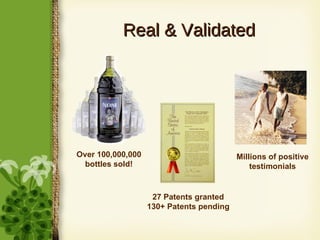 Real & Validated Over 100,000,000 bottles sold! 27 Patents granted 130+ Patents pending Millions of positive testimonials 