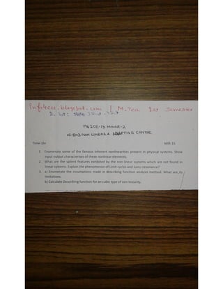 Non Linear and Adaptive Control System JAN 2014