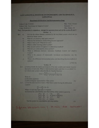 Non Linear and Adaptive Control System JAN 2014