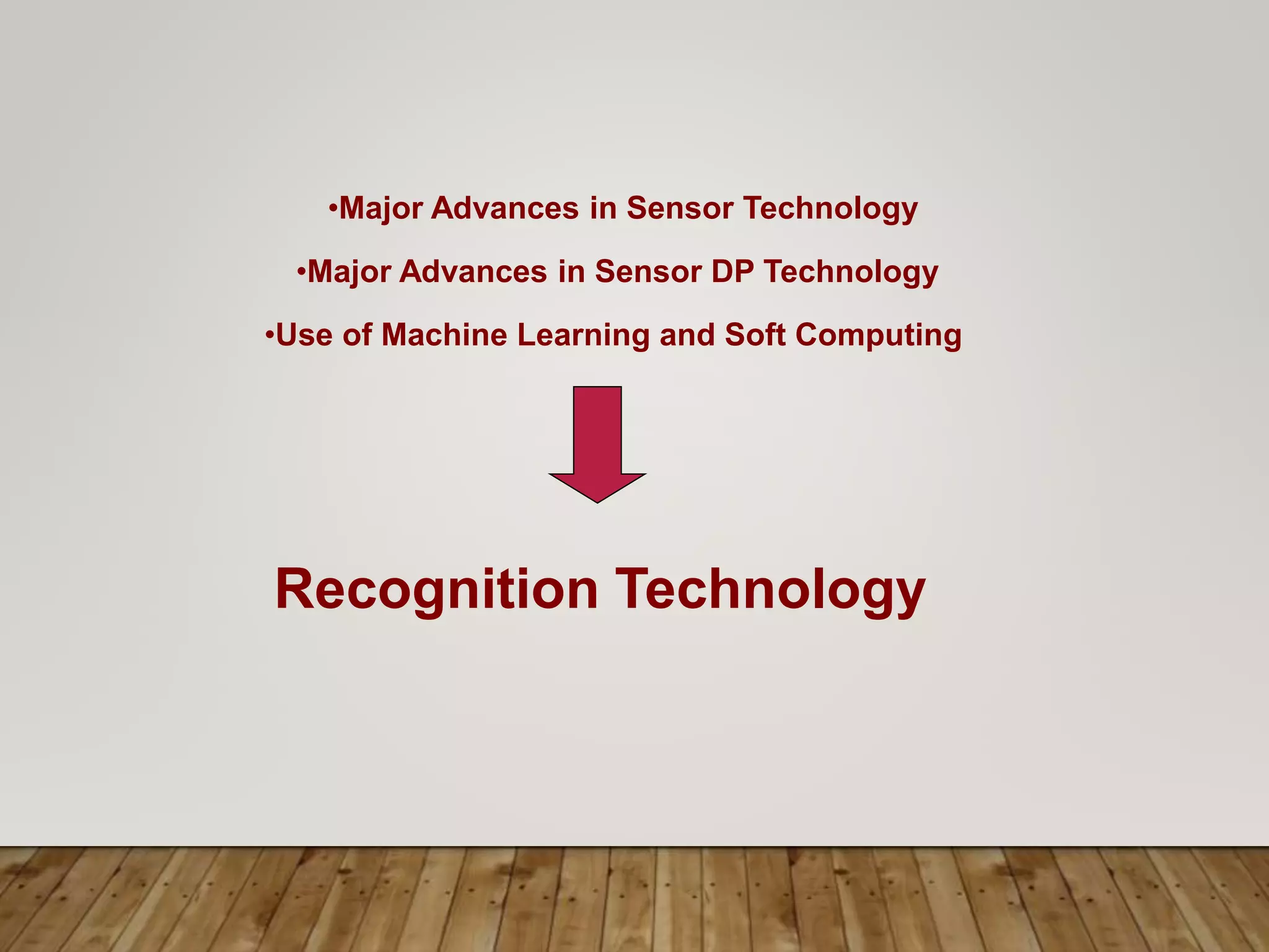 •Major Advances in Sensor Technology
•Major Advances in Sensor DP Technology
•Use of Machine Learning and Soft Computing
Recognition Technology
 