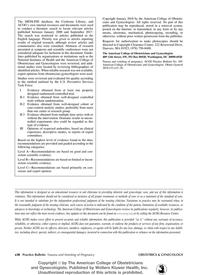 Non nghen trong thai ky nausea and vomiting of pregnancy ACOG