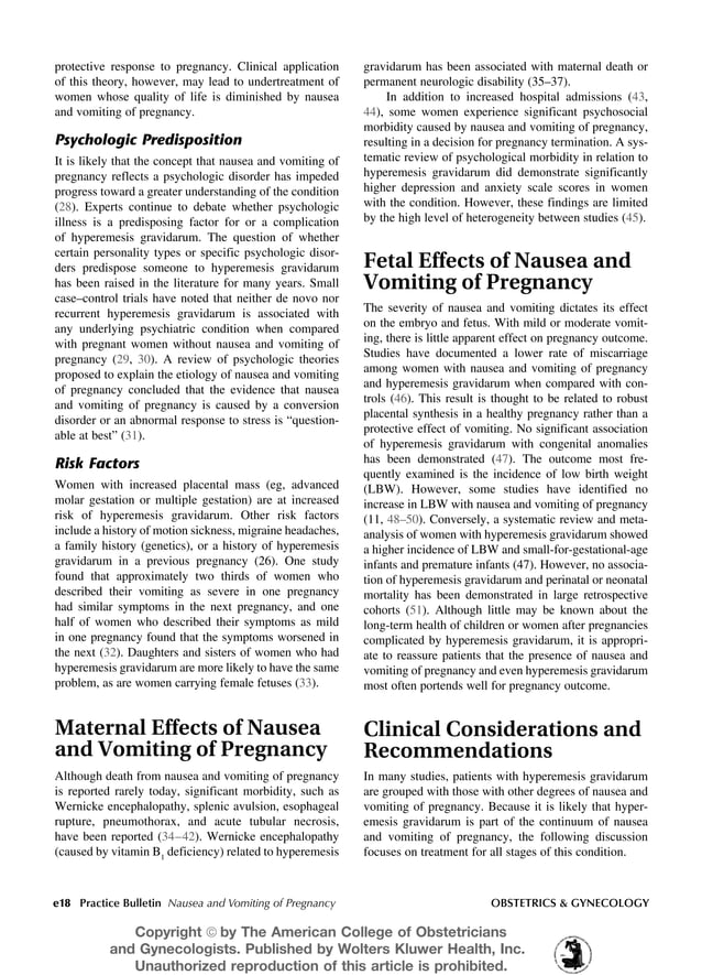 Non nghen trong thai ky nausea and vomiting of pregnancy ACOG