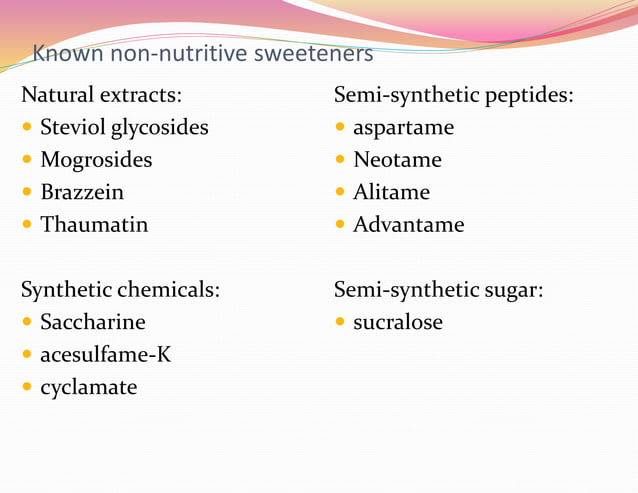 Non nutritive sweeteners and its effects on health | PPTX | Diabetes ...
