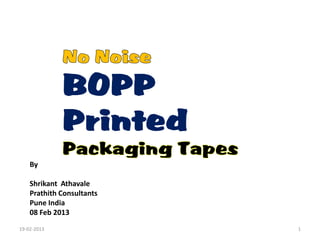 By
Shrikant Athavale
Prathith Consultants
Pune India
08 Feb 2013
119-02-2013
BOPP
Printed
 