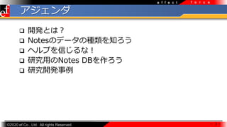 ?2020 ef Co., Ltd. All rights Reserved.
e f f e c t f o r c e

? _kȤϣ
? NotesΥǩ`ηN֪
? إפŤʣ
? оäNotes DB
? о_k
 3 
 