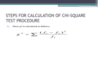 STEPS FOR CALCULATION OF CHI-SQUARE
TEST PROCEDURE
iv.
 