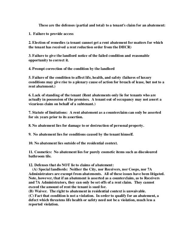 Defending Against Tenant S Warranty Of Habitability Claim And Other D