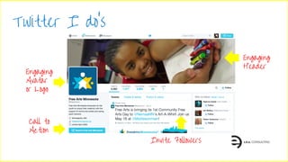 Engaging
Avatar
or Logo
Call to
Action
Engaging
Header
Twitter I do’s
Invite Followers
 