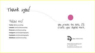 Thank you!
www.sheconsulting.com
p: 732-807-5027
esta@sheconsulting.com
Follow me!
You provide the dots, I’ll
create your digital mark.
 