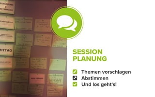 SESSION
PLANUNG
Themen vorschlagen
ĸ Abstimmen
Und los geht‘s!
 