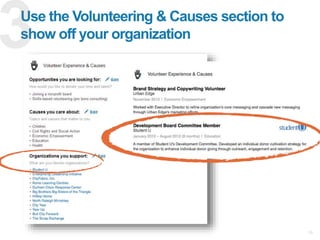 The Basics
✓ Personal profile and identity
✓ Connections and a healthy network
✓ Your presence
101
 