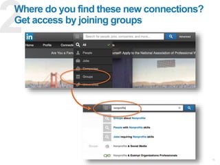 Master LinkedIn 101
with these steps
 Fill out all components of your profile
• Best practices: https://smallbusiness.linkedin.com/professional-
branding/linkedin-profile-tips
 Make personal connections to colleagues, board members, and supporters
• Best practices: https://smallbusiness.linkedin.com/professional-
branding/networking-tips
 Post updates on LinkedIn
• How to: https://help.linkedin.com/app/answers/detail/a_id/434/bid/239/pid/231
101
 