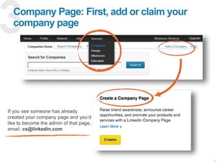 Create a Company Page to
showcase your work
Home
✓ Create or claim your
nonprofit’s Company Page
✓ Add an image, logo, and
short description
✓ Encourage board members
& supporters to follow you
✓ Post updates to communicate
with your supporters
201
 