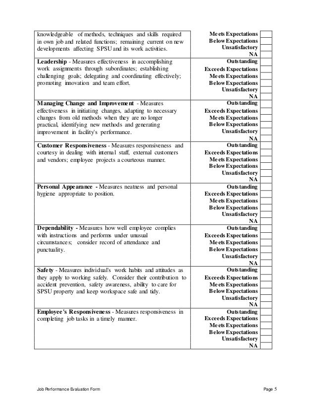 non profit program director performance appraisal employee job performance evaluation form