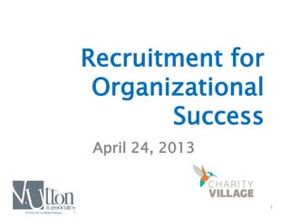 1
Recruitment for
Organizational
Success
April 24, 2013
 