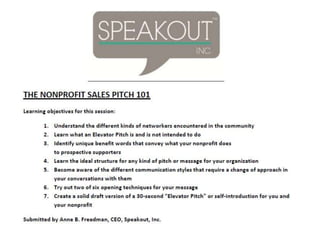 Nonprofit sales pitch learning objectives