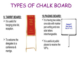 TYPES OF CHALK BOARD
 