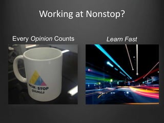 Working at Nonstop?

Every Opinion Counts   Learn Fast
 