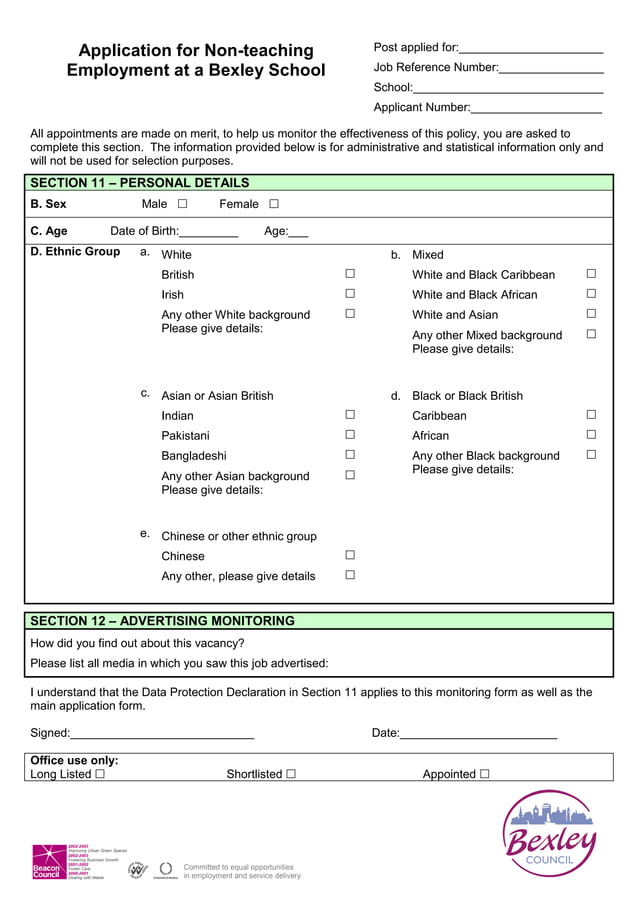 Non teaching staff application form PDF