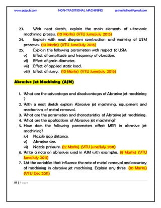 VTU Non traditional machining notes by G.S Shashidhara | PDF