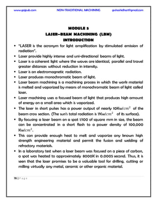 Lbm Introduction VTU Non traditional machining notes by G.S Shashidhara | PDF
