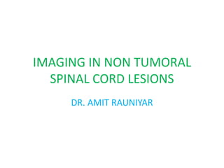 IMAGING IN NON TUMORAL
SPINAL CORD LESIONS
DR. AMIT RAUNIYAR
 