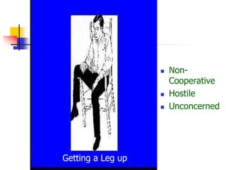  Non-
Cooperative
 Hostile
 Unconcerned
Getting a Leg up
 