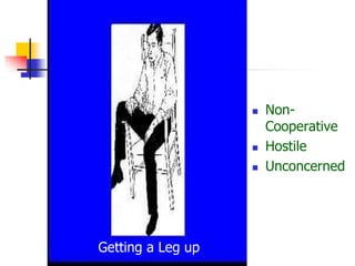  Non-
Cooperative
 Hostile
 Unconcerned
Getting a Leg up
 