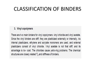 CLASSIFICATION OF BINDERS
 
