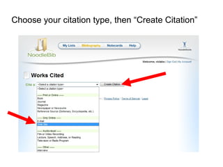 Choose your citation type, then “Create Citation” 