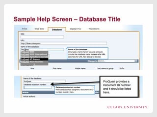 Sample Help Screen – Database Title

 