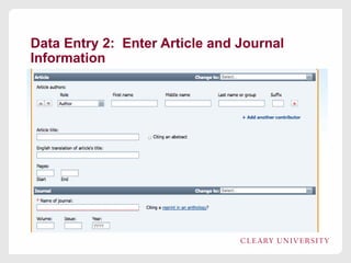 Data Entry 2: Enter Article and Journal
Information

 