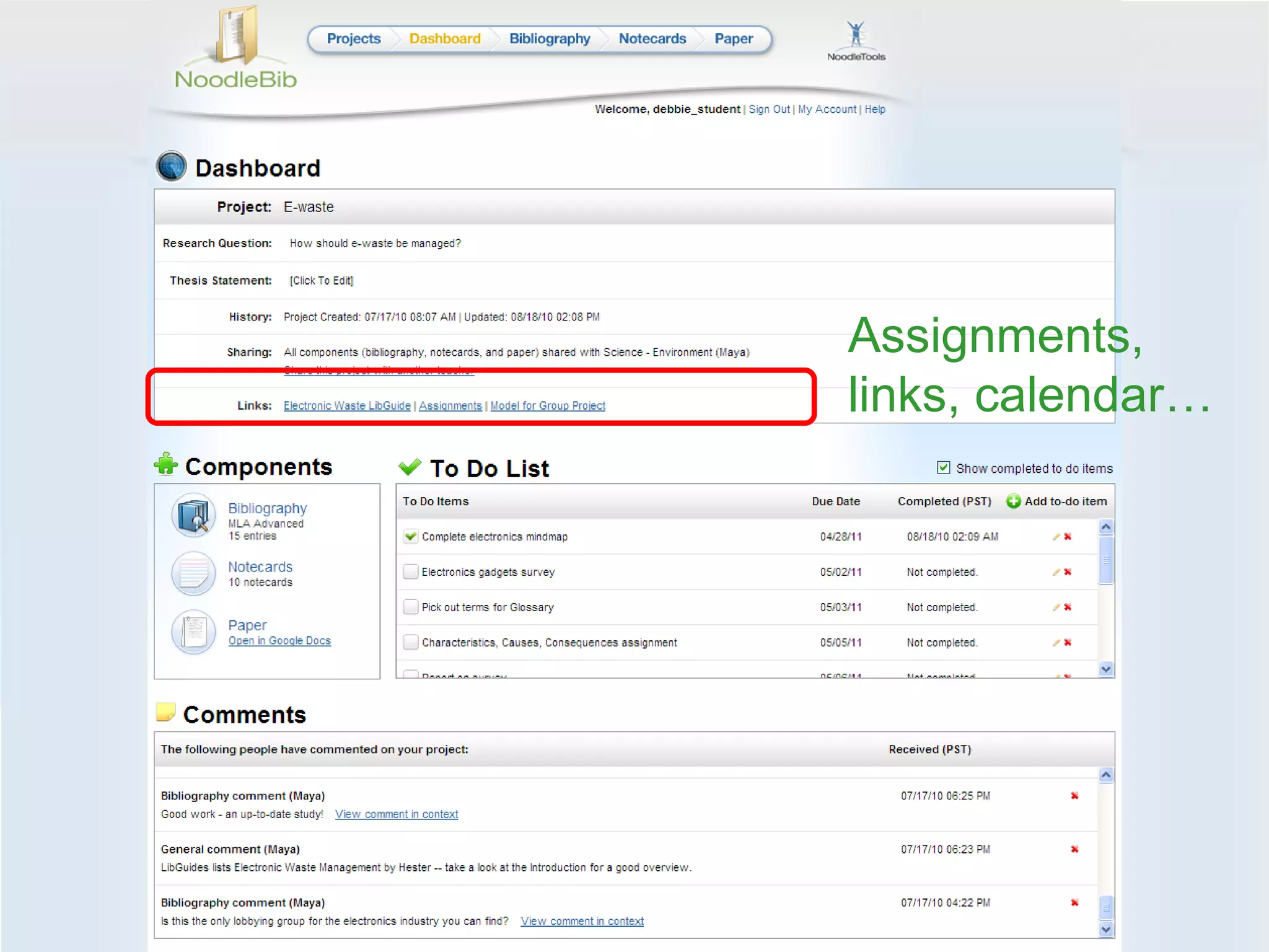 Assignments, links, calendar… 