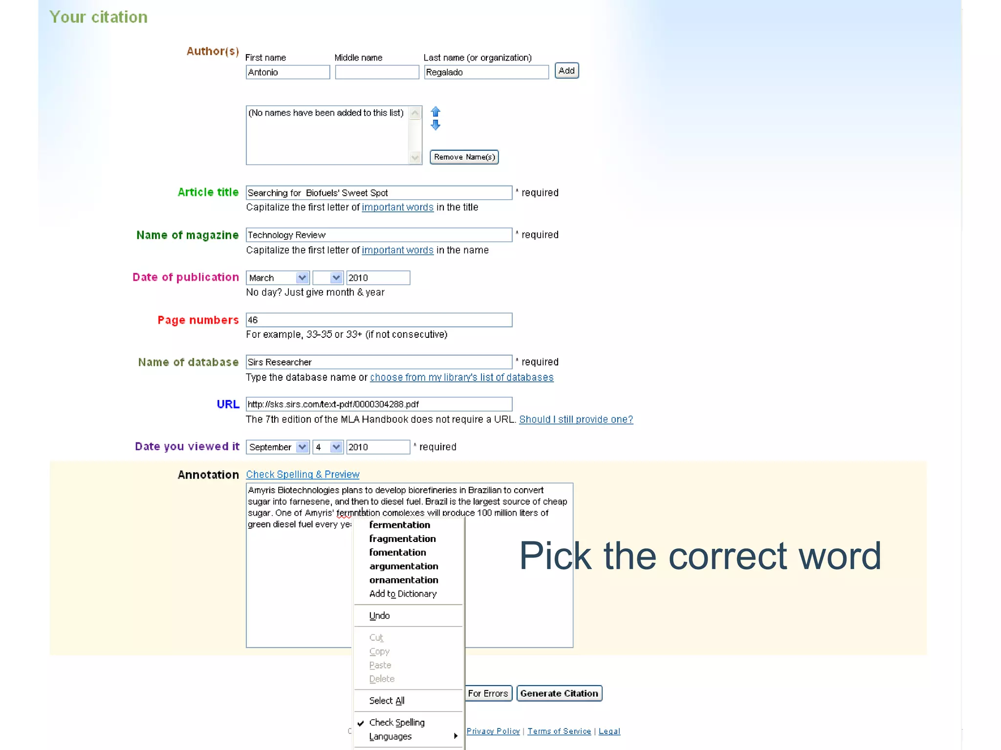Pick the correct word 