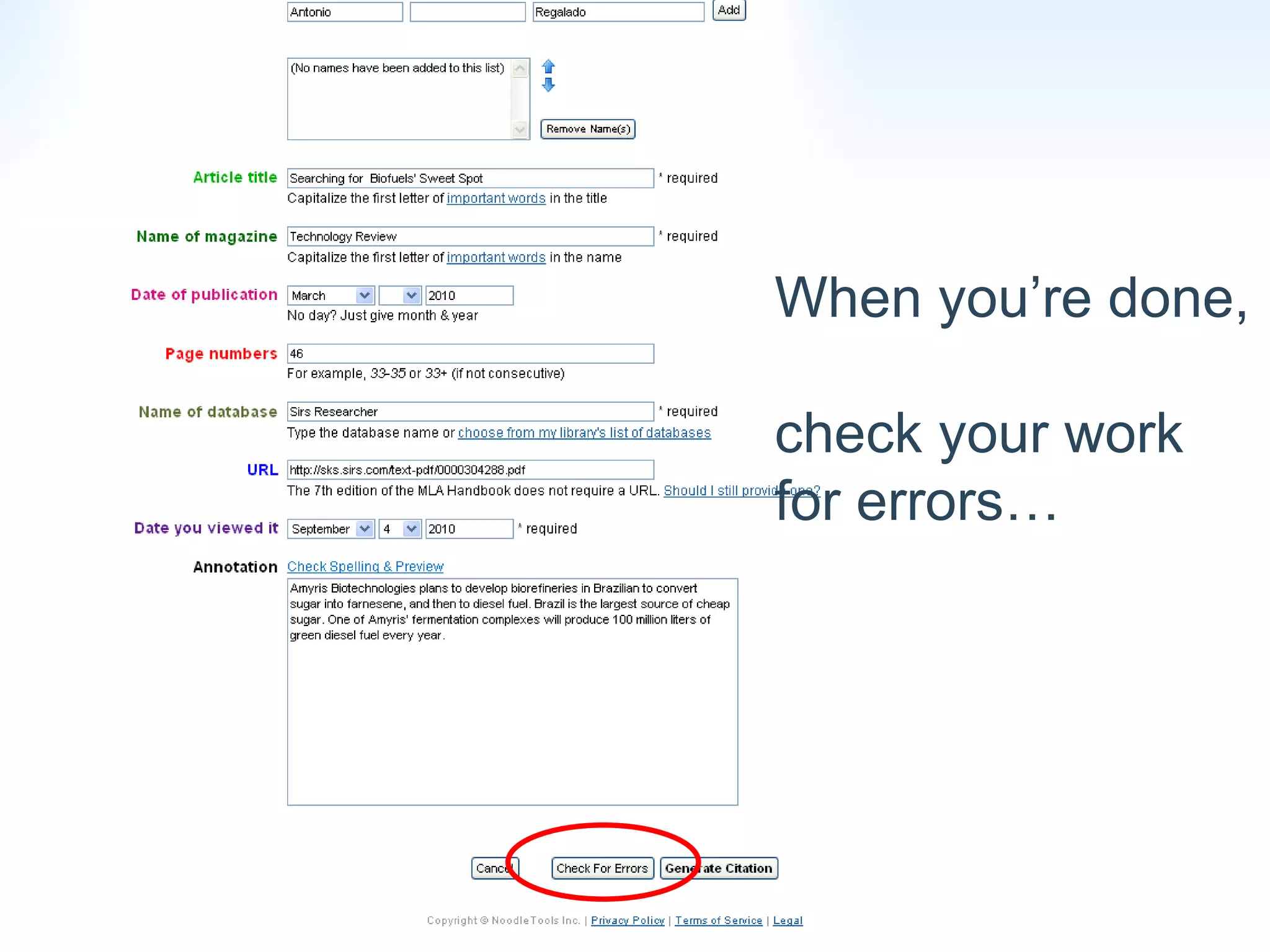 When you ’re done,  check your work  for errors… 