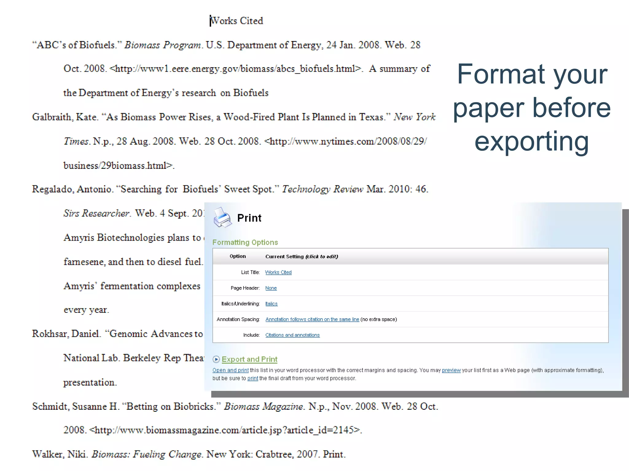 Format your paper before exporting 