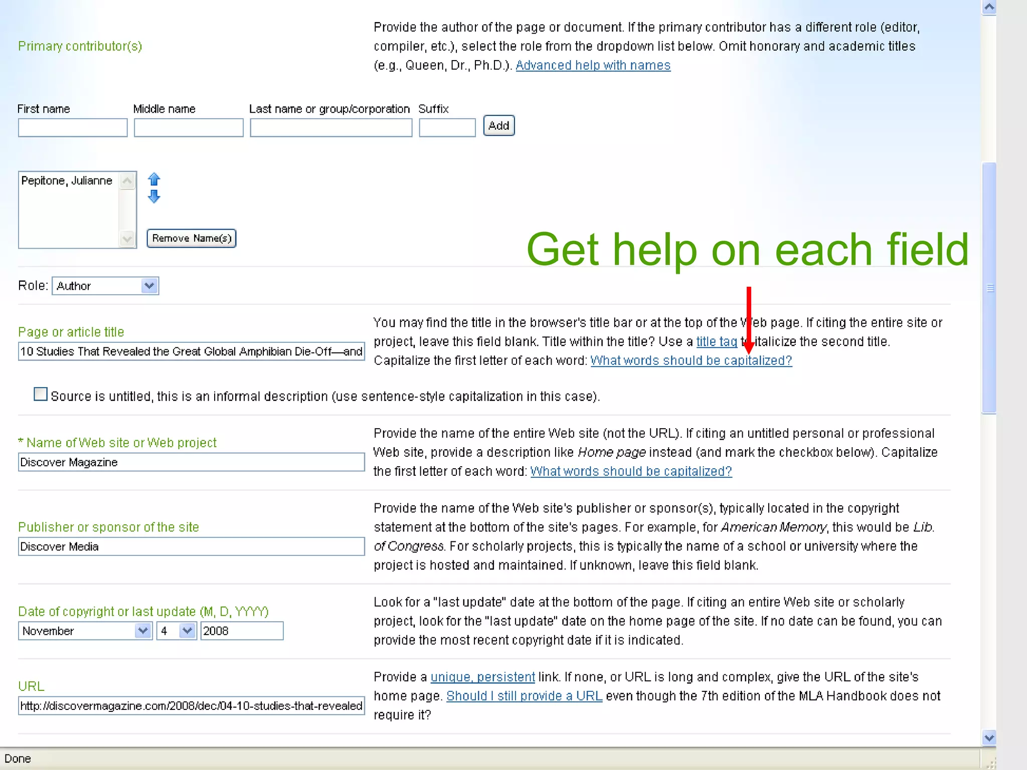 Get help on each field 