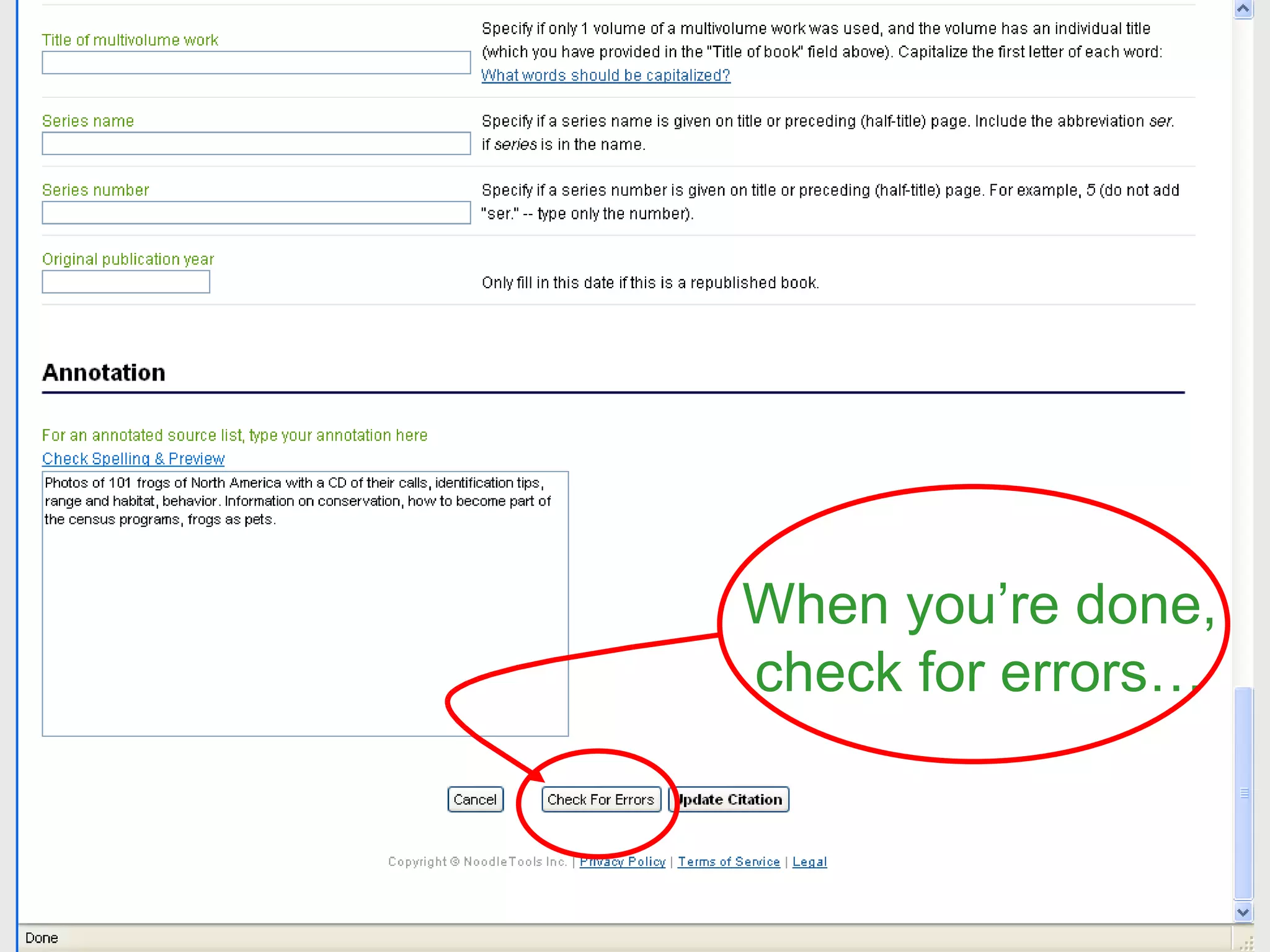 When you’re done, check for errors… 