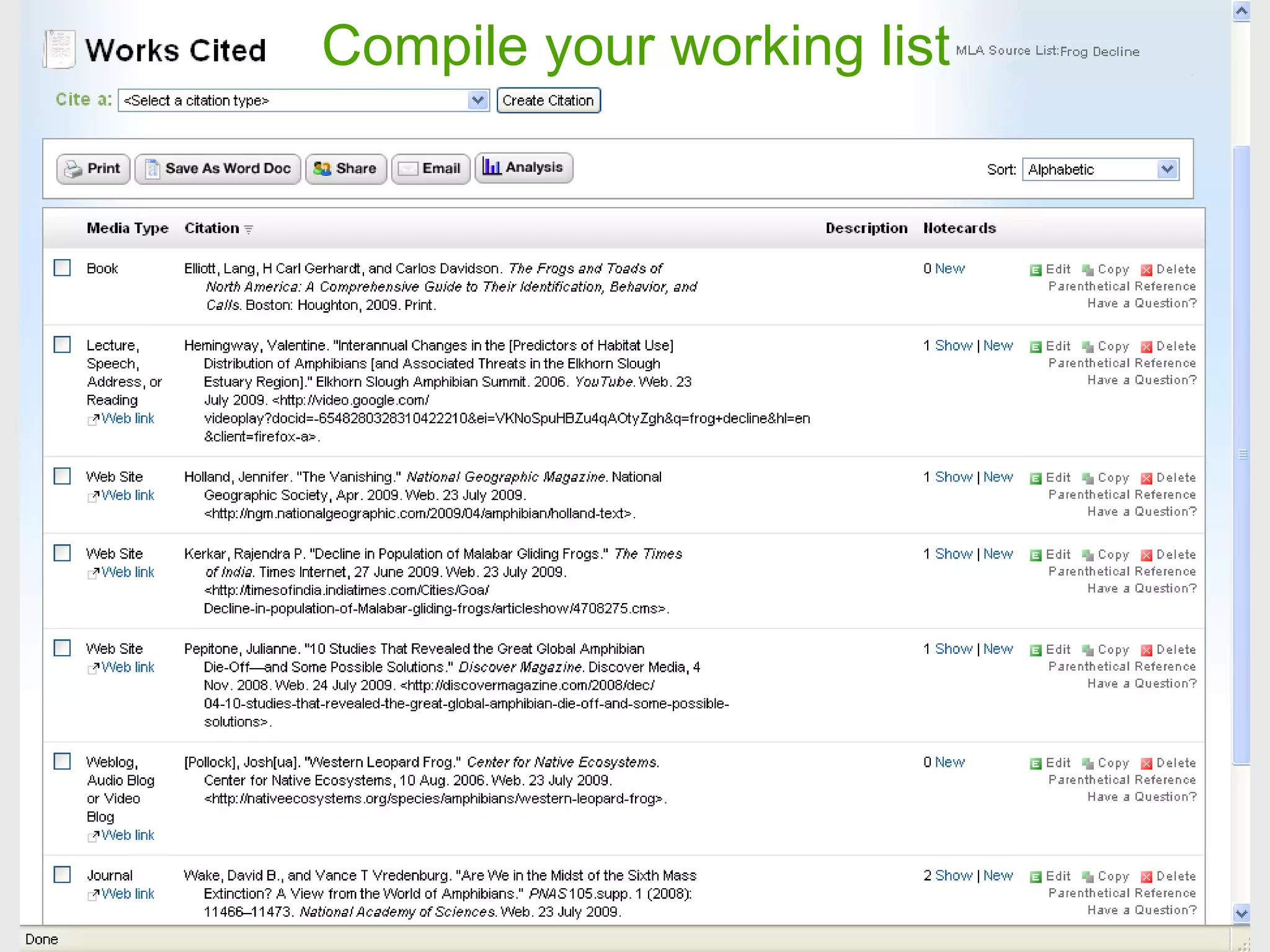 Compile your working list 