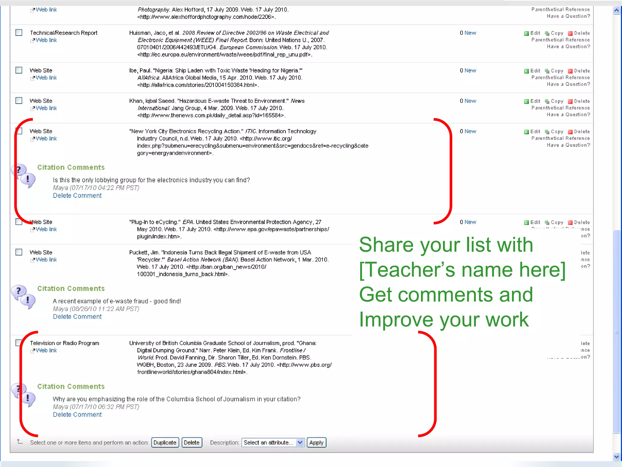 Share your list with [Teacher’s name here]Get comments andImprove your work
