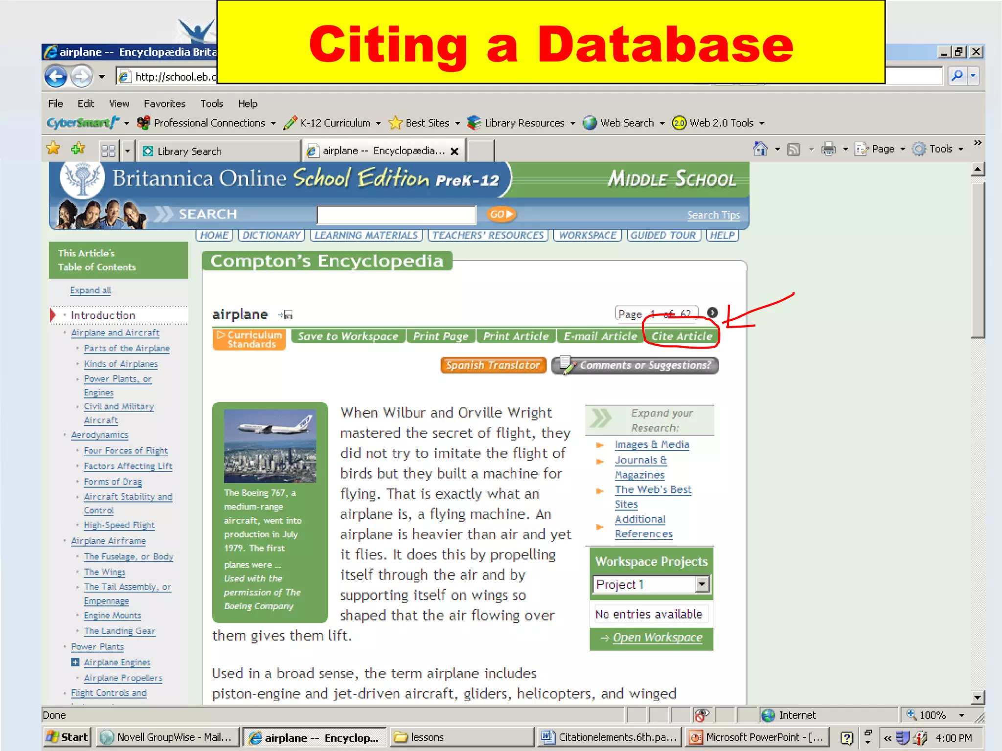 Citing a Database 