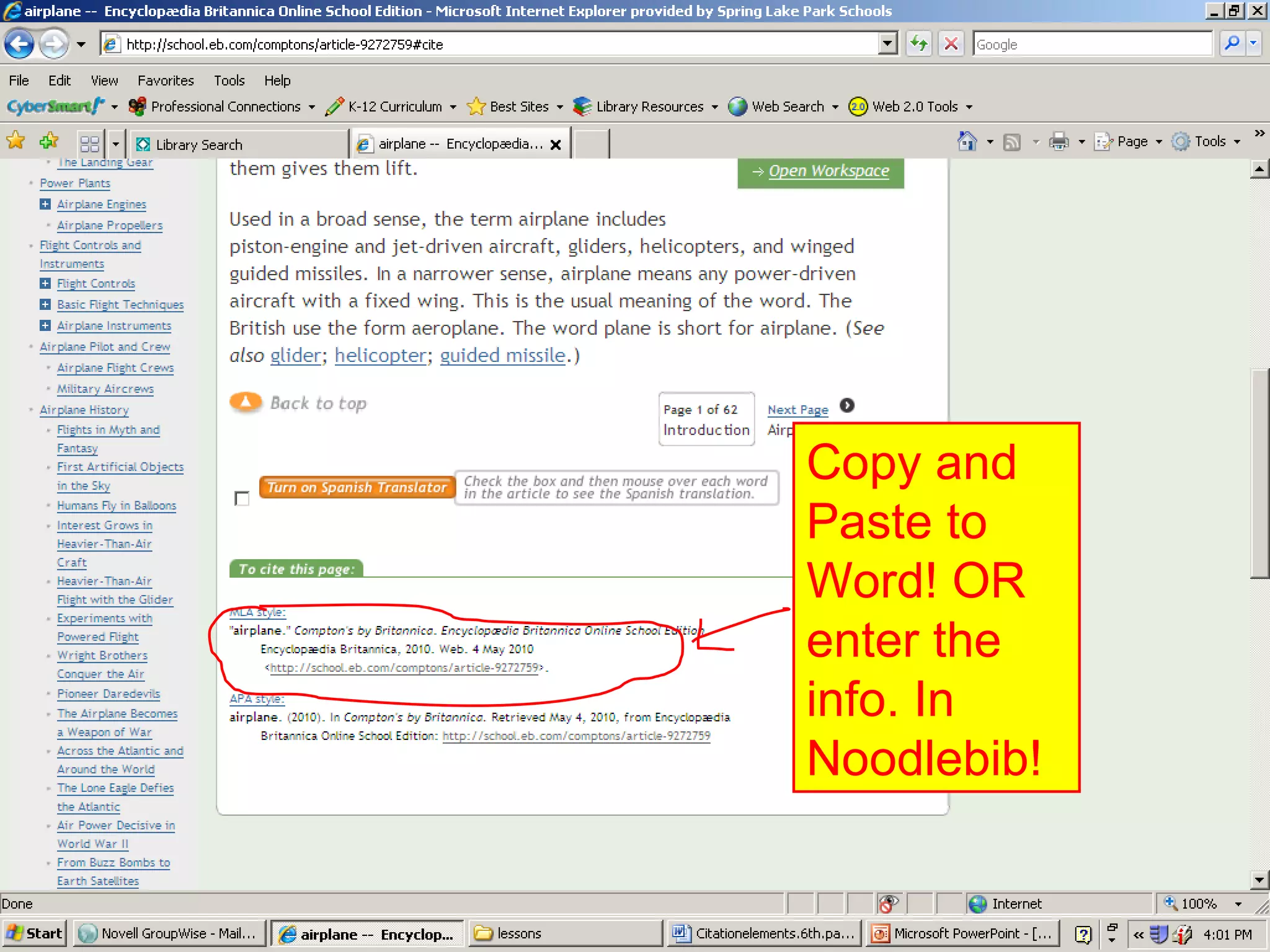 Copy and Paste to Word! OR enter the info. In Noodlebib! 