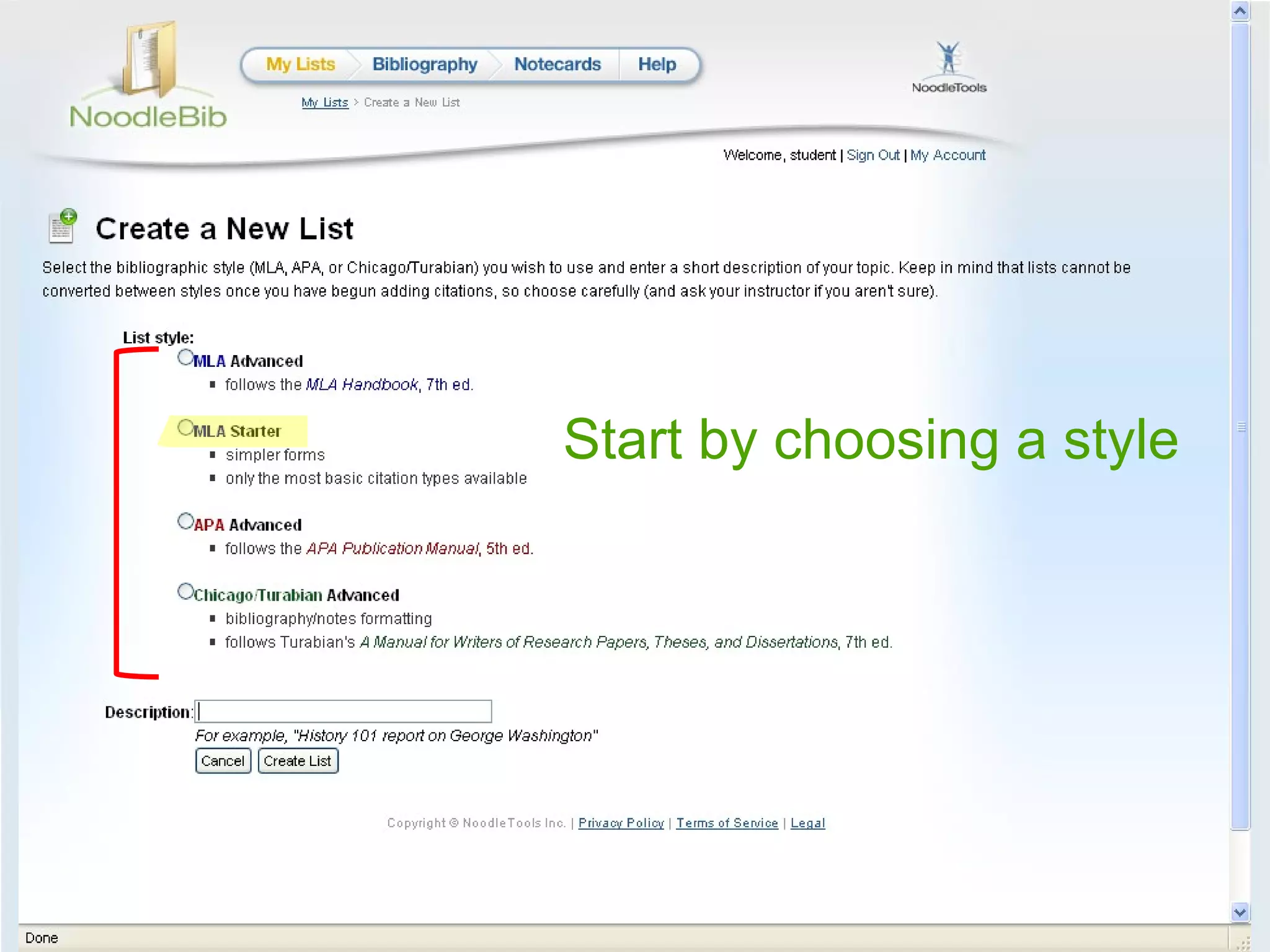 Start by choosing a style 