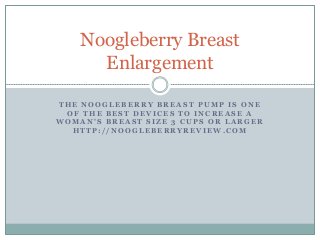 Noogleberry Breast 
Enlargement 
THE NOOGLEBERRY BREAST PUMP IS ONE 
OF THE BEST DEVICES TO INCREASE A 
WOMAN'S BREAST SIZE 3 CUPS OR LARGER 
HTTP: / /NOOGLEBERRYREVIEW.COM 
 
