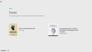 FONTI
DIGITAL NEUROMARKETING
Sam Page
NEUROMARKETING E SCIENZE
COGNITIVE PER VENDERE DI PIÙ
SUL WEB
Andrea Saletti
33
Fonti
Per questo lavoro sono stati utilizzati come testi di riferimento:
 