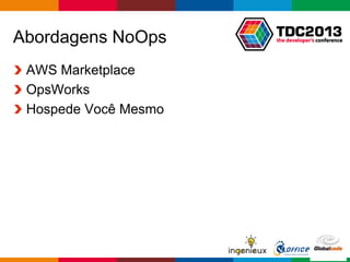 Globalcode – Open4education
Abordagens NoOps
AWS Marketplace
OpsWorks
Hospede Você Mesmo
 