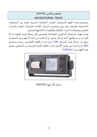 12
‫التللظ‬
ٌ‫املالح‬
(
NAVTEX
)
NAVIGATIONAL TELEX
518
491
518 KHz
4
NAVTEX
 