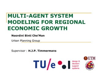 MULTI-AGENT SYSTEM MODELING FOR REGIONAL ECONOMIC GROWTH   Noordini Binti Che’Man Urban Planning Group Supervisor :  H.J.P. Timmermans 